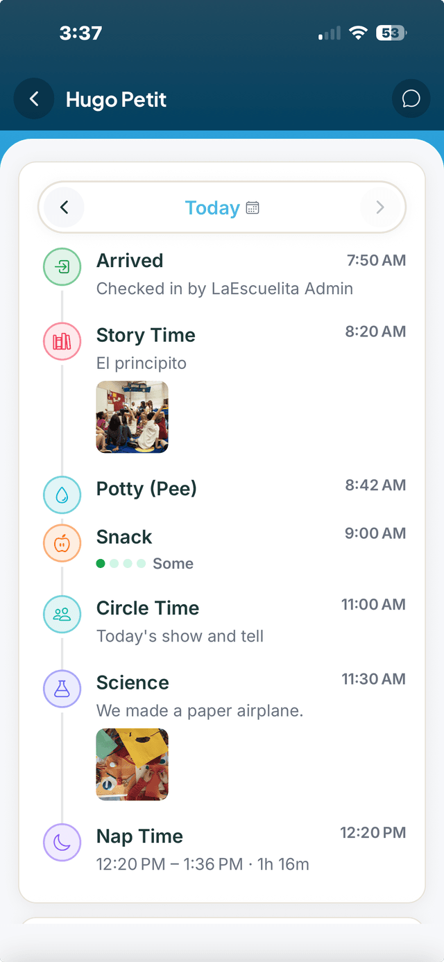 KiddosDesk parent activities view